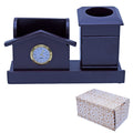 Wooden Pen Stand With Clock and Card Holder 20 cm view 2