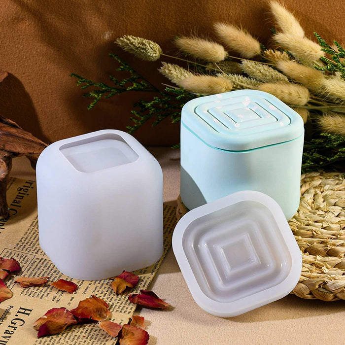 Candle & Resin Silicone Mould Square Candle  Pot With Lid l Pack of 1