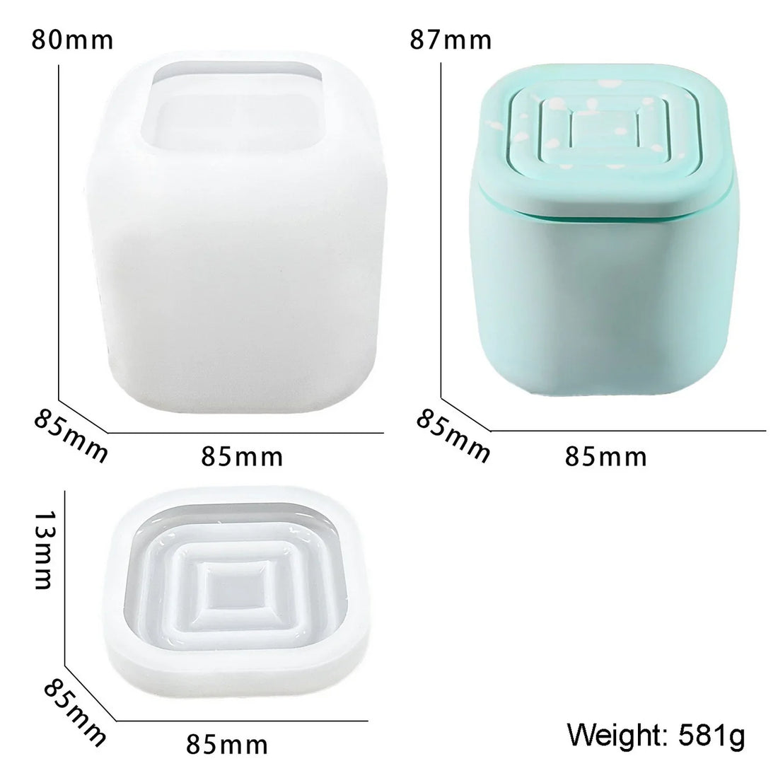 Candle & Resin Silicone Mould Square Candle  Pot With Lid l Pack of 1