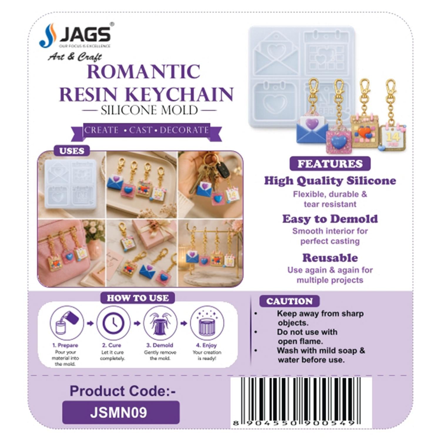 Heart Pendant 4-Cavity Resin Jewelry Mould - angle 2