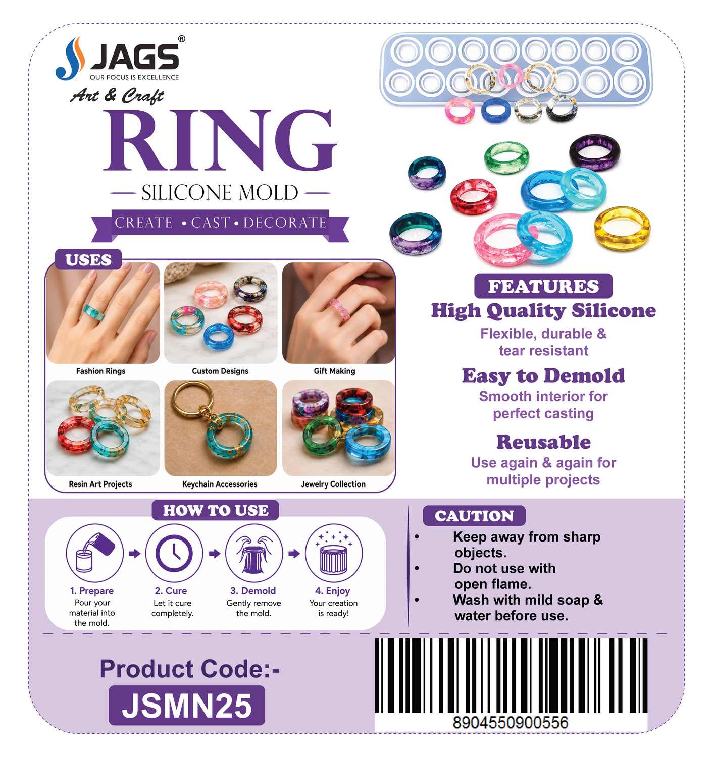 14-Cavity Ring Silicone Resin Mould - angle 2