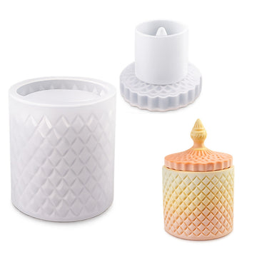 Quilted Diamond Candle Jar with Lid Silicone Mould