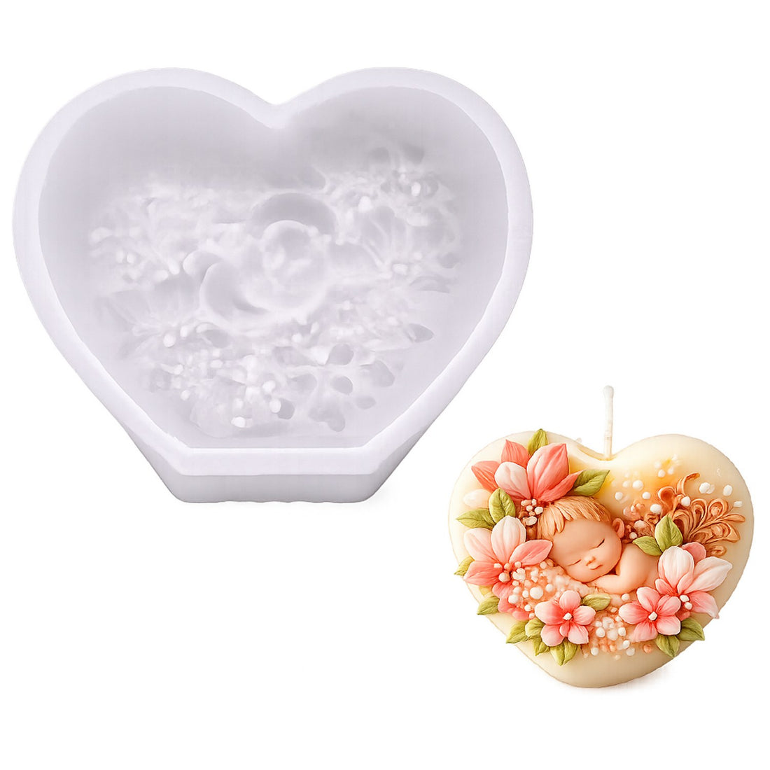 Heart Floral Wreath Silicone Candle Mould