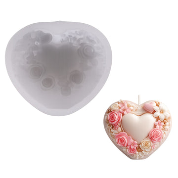 Heart Rose Wreath Silicone Candle Mould