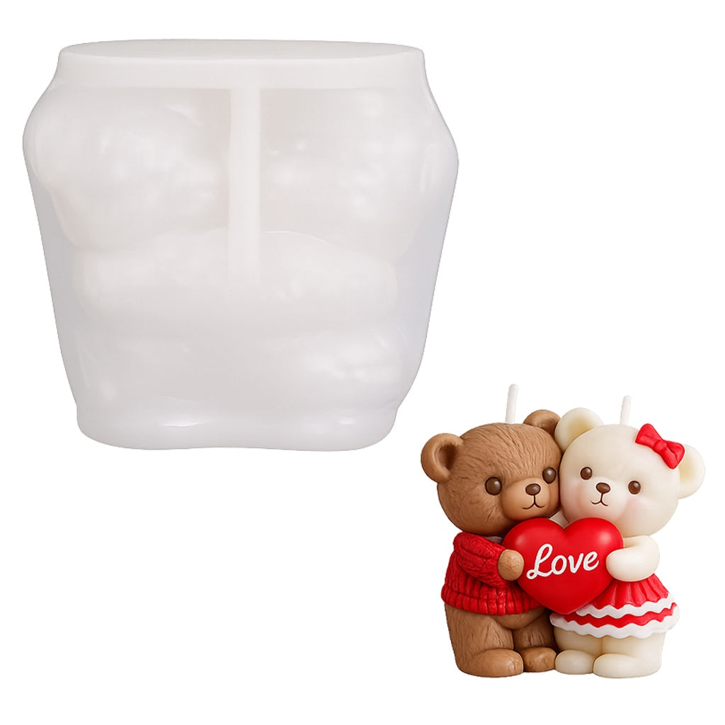 Teddy Bear Couple Love Silicone Candle Mould