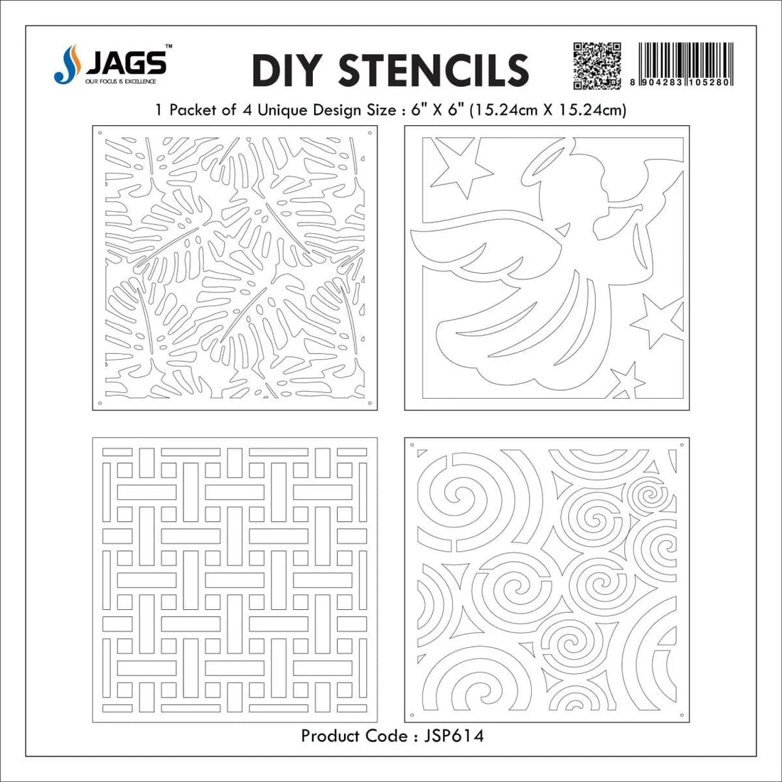 jags Stencil Plastic 6x6 4Pcs Set JSP614