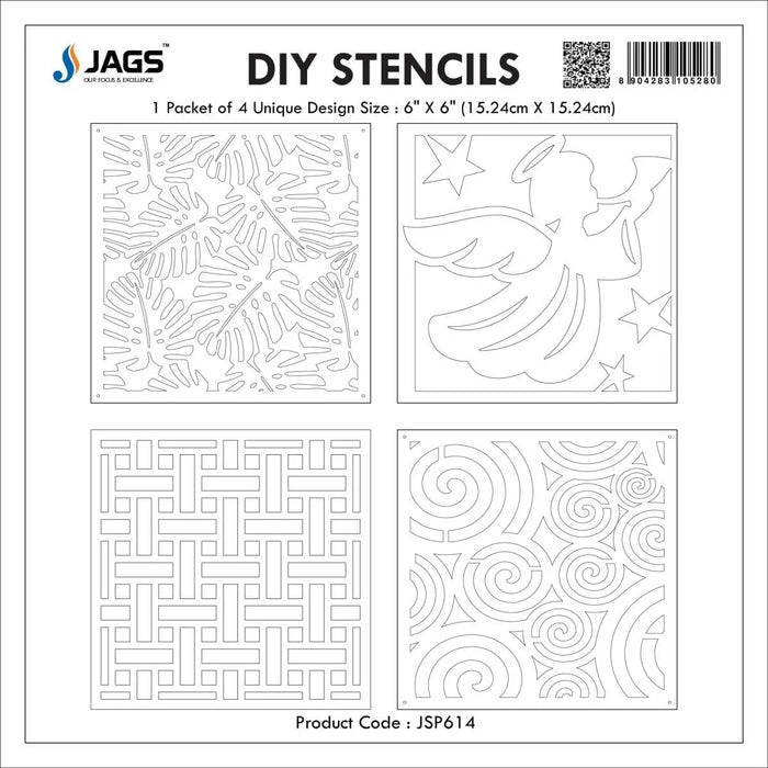 jags Drawing Stencil Plastic 6x6 4Pcs Set JSP614