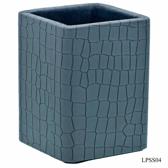 Leather Pen Stand Square Crocodile Gray Tumbler LPSS04