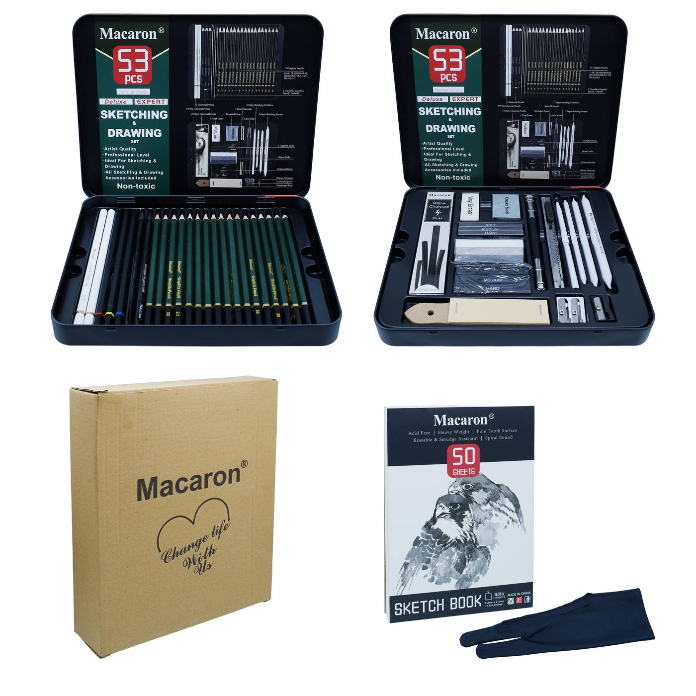 Macaron Sketching Drawing Pencil Set 53 Pcs 2 Book