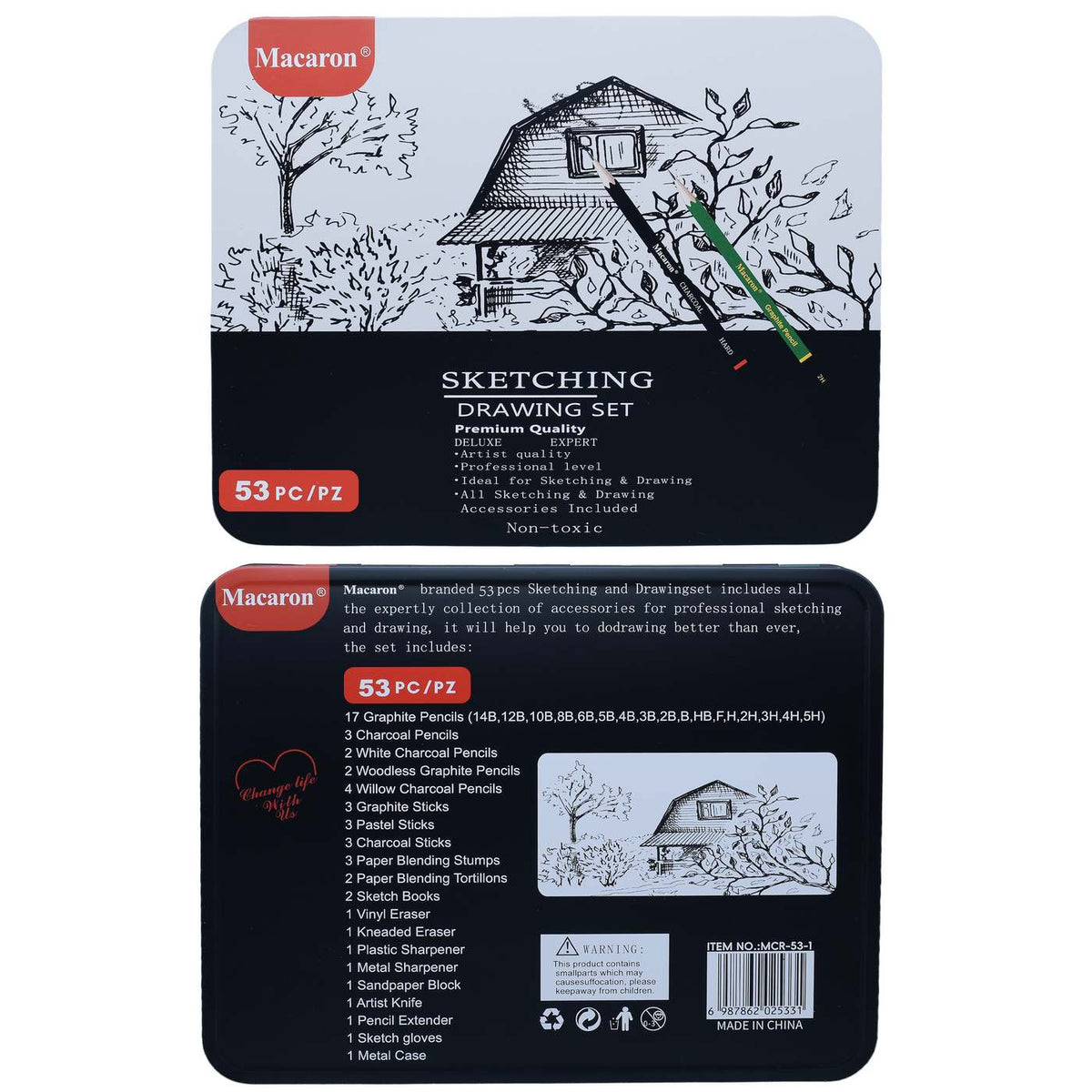 Macaron Sketching Drawing Pencil Set 53 Pcs 2 Book