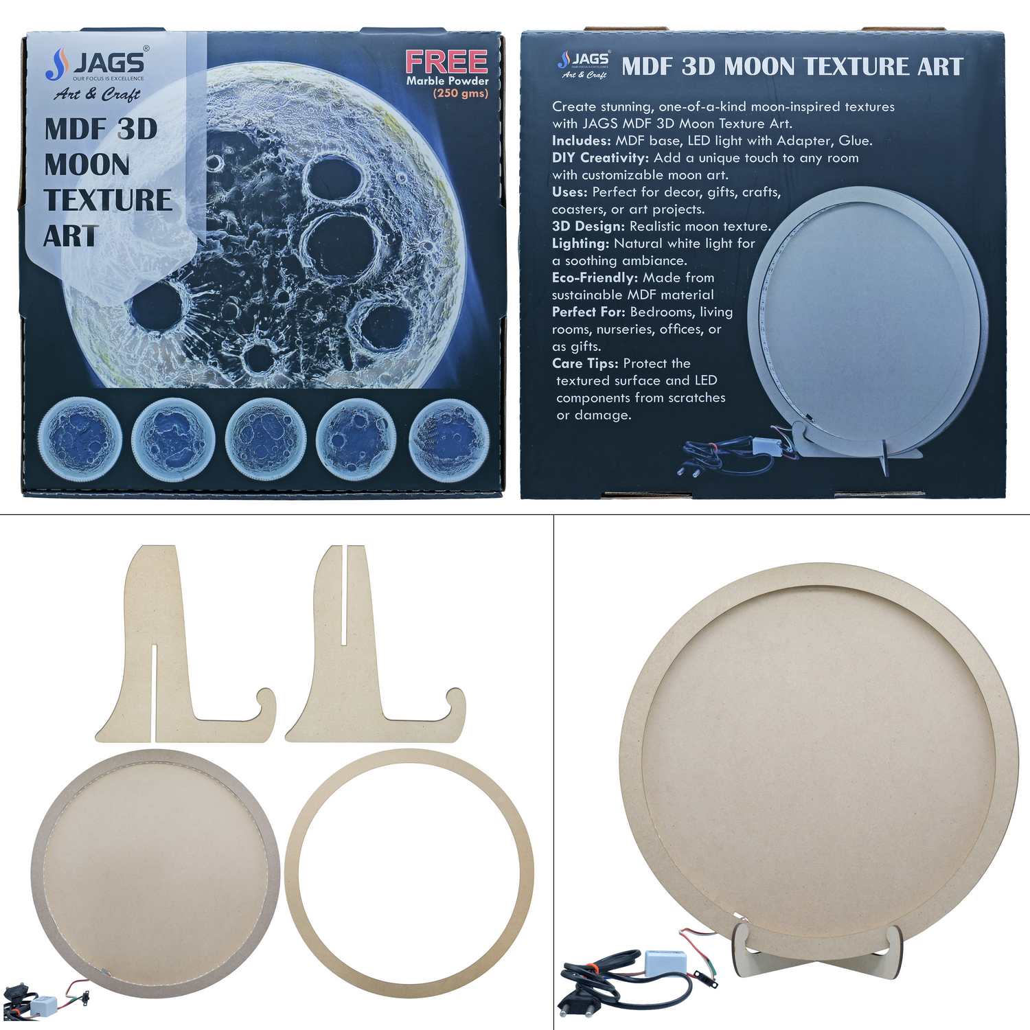 MDF 3D Moon Making Light Kit - kit contents view