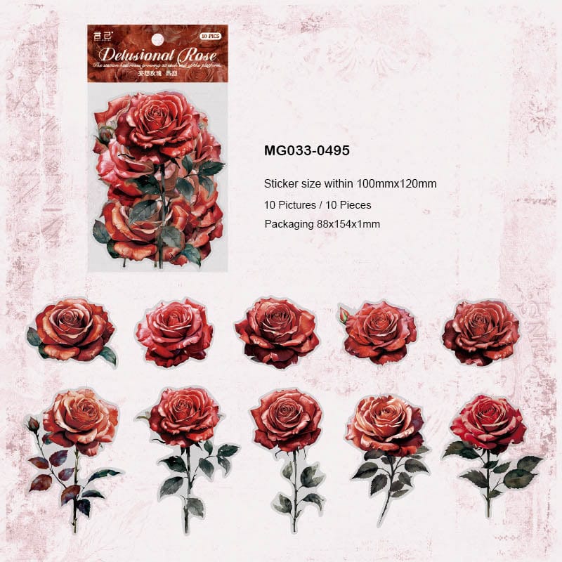 Mg033-0495 Delusional Rose Flopwer Deco Sticker 10Pc