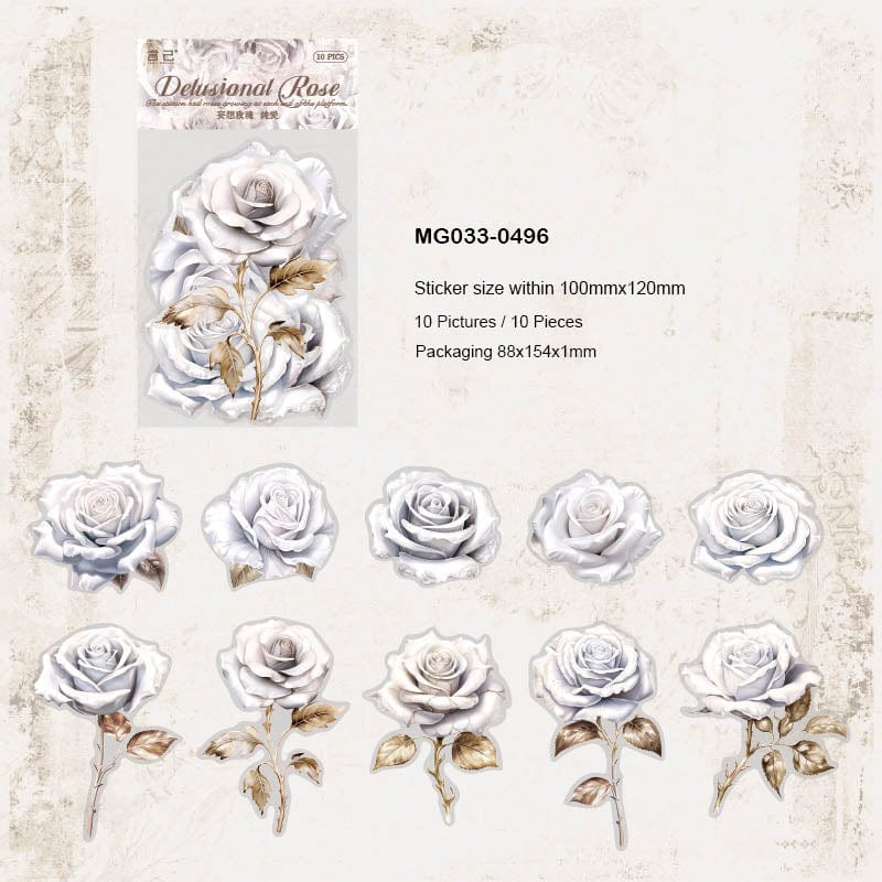 Mg033-0496 Delusional Rose Flopwer Deco Sticker 10Pc