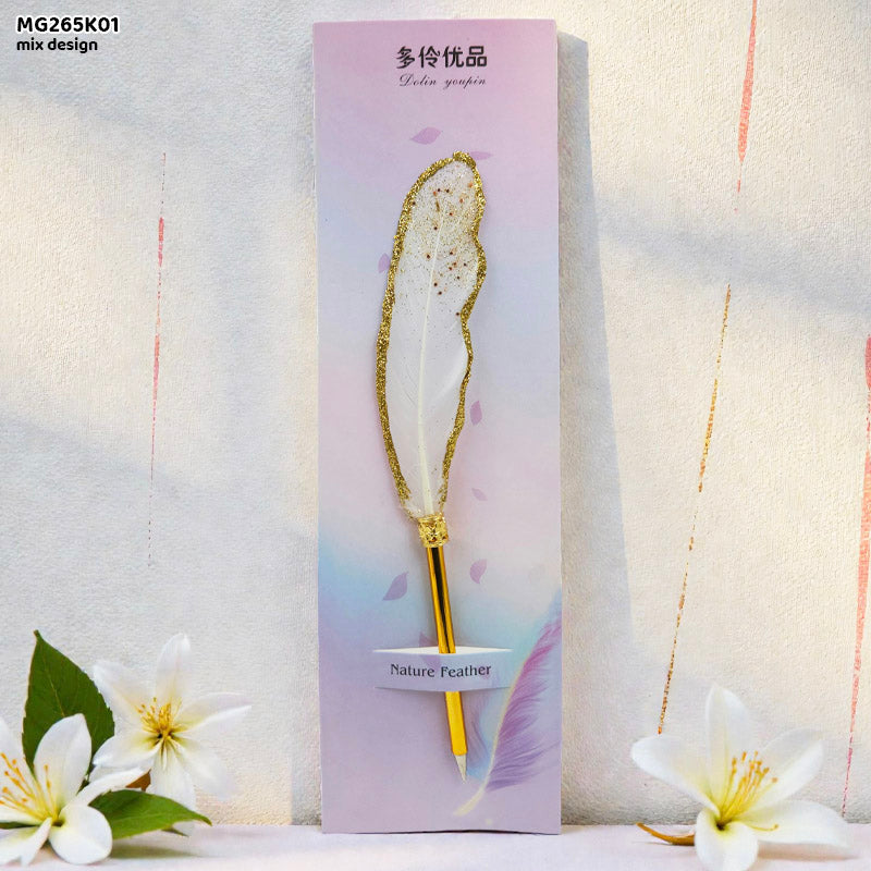 Glitter & Dots Feather Pen - Decorative Feather Pen