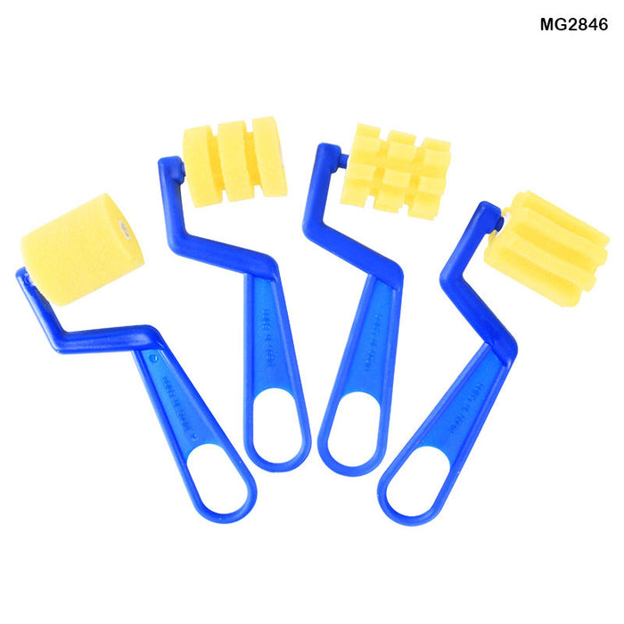 Sponge Brush Set with Blue Plastic Handle - 4 Pcs