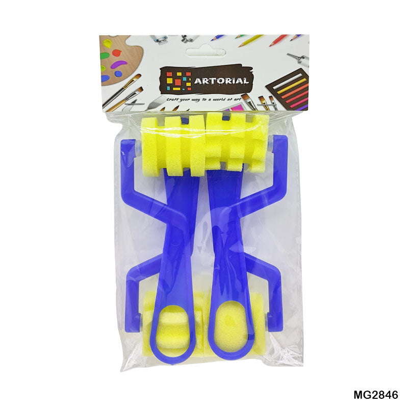 Sponge Brush Set with Blue Plastic Handle - 4 Pcs