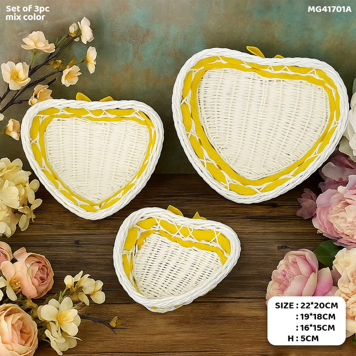 Wicker Decoration Basket Heart Set Of 3