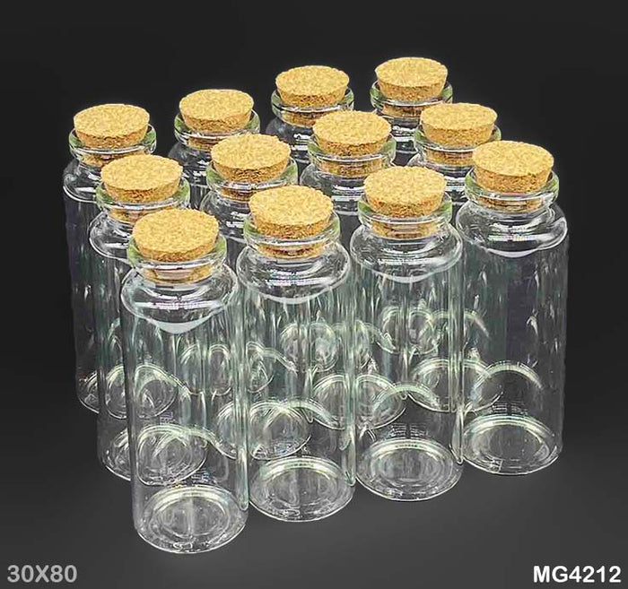 Glass Message Bottle 30x80mm - Pack of 12 Mini Wish Bottles