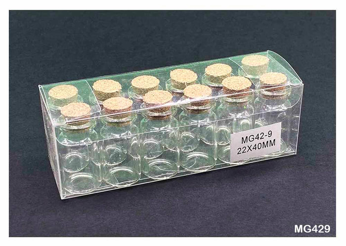 Glass Message Bottle 22x40mm - Pack of 12 Mini Wish Bottles