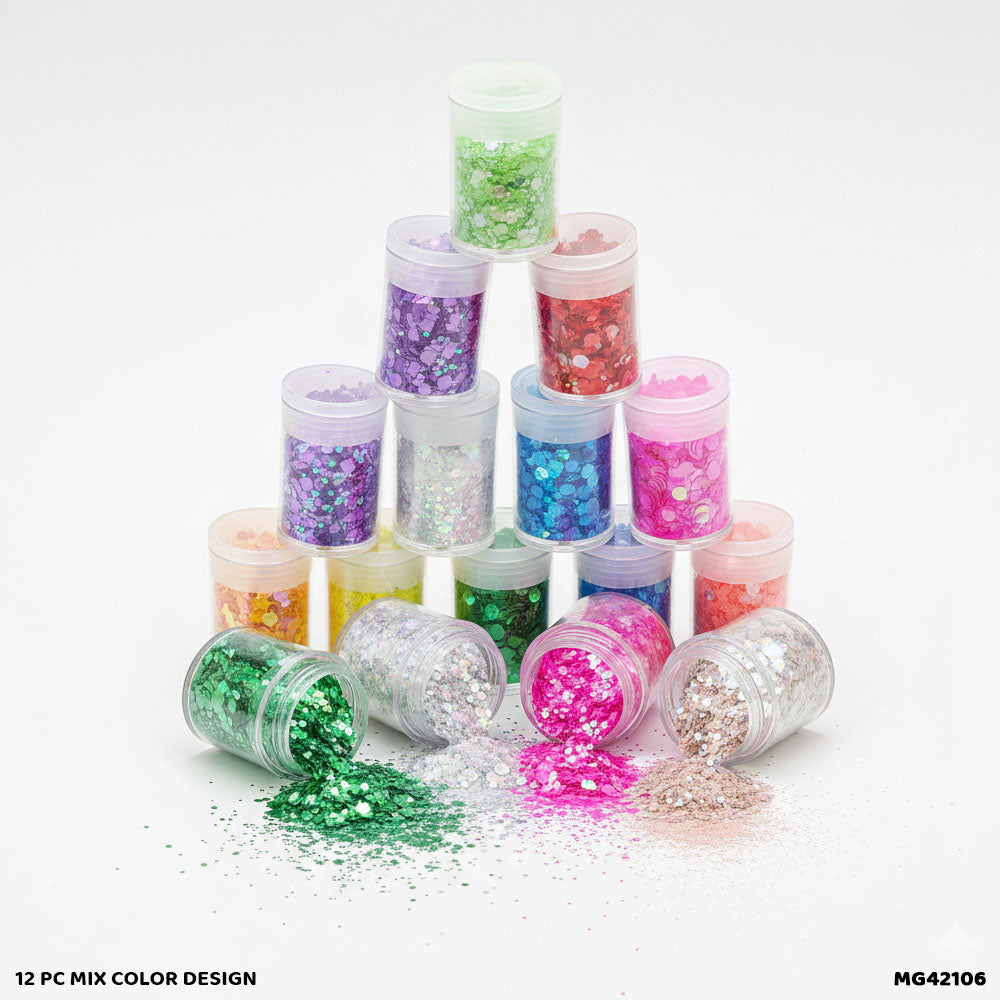 Resin Craft Glitter Hexagon Medium - 12 Pcs Box