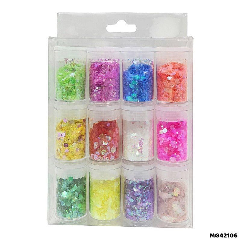 Resin Craft Glitter Hexagon Medium - 12 Pcs Box