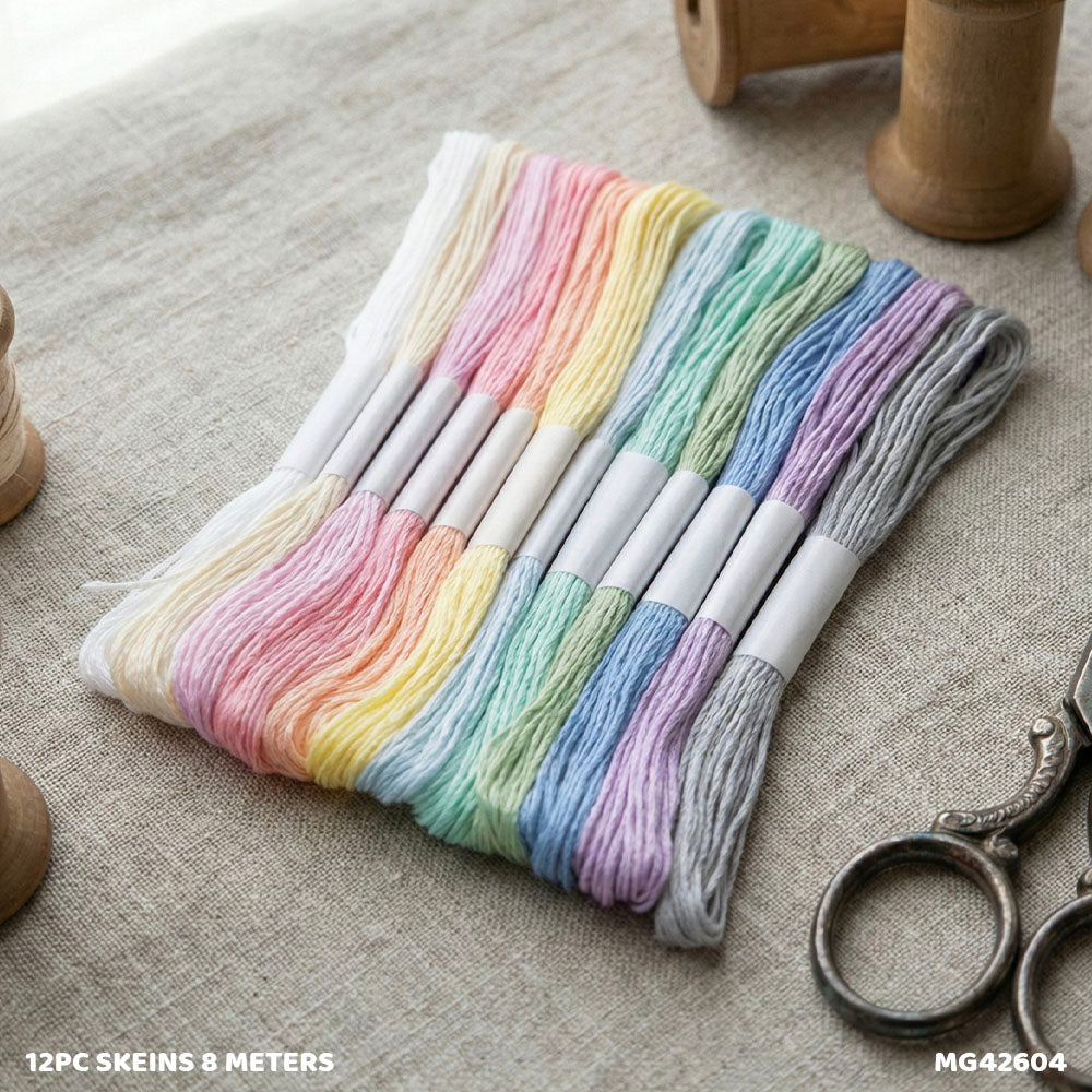Thread Skeins Set - 12 Pcs, 8 Metres Each for Embroidery & Craft