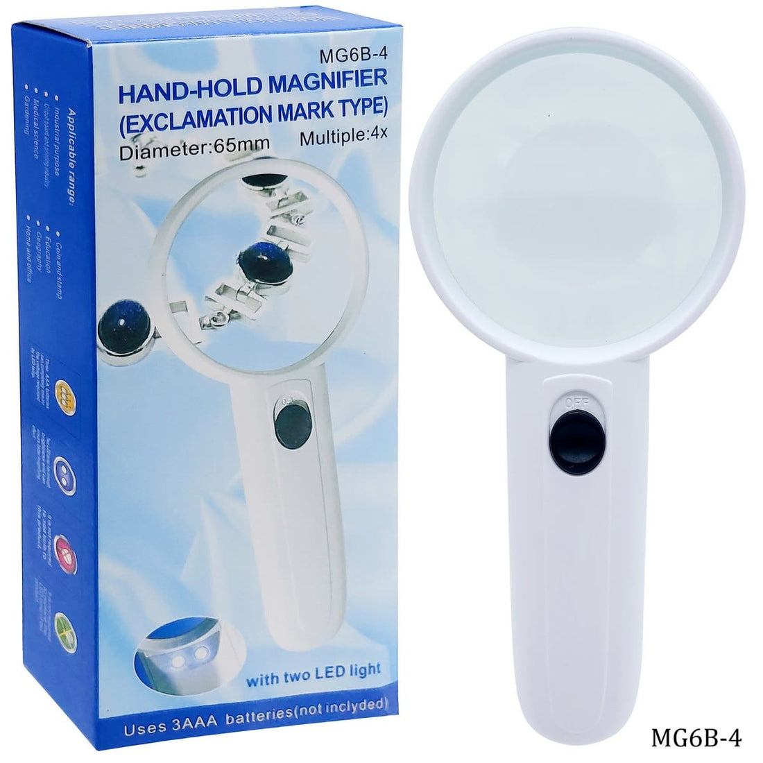 Magnifier Glass Hand Hold 4X 65MM MG6B-4