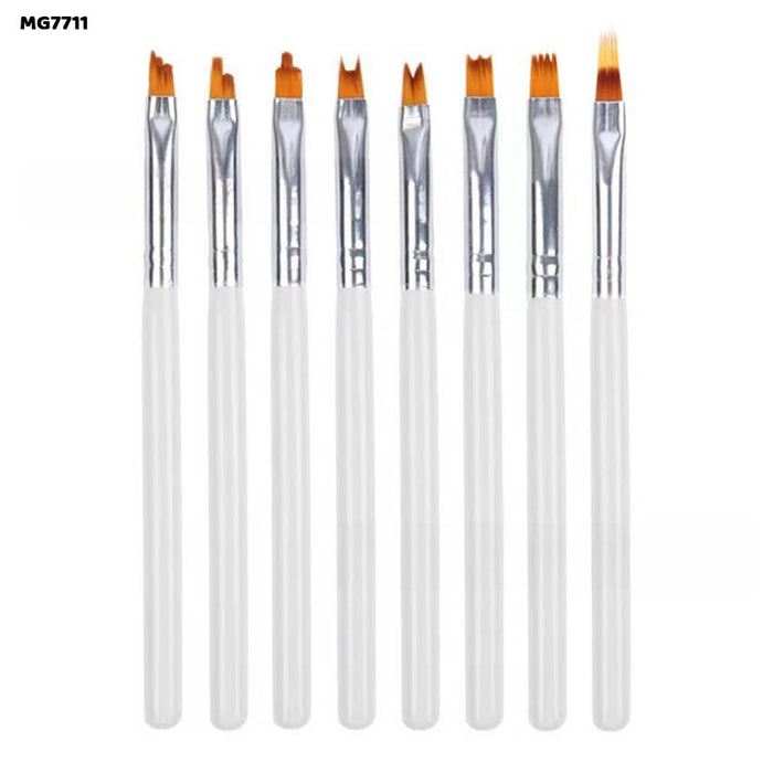 Brush Set with White Handle - 8 Pcs for Painting