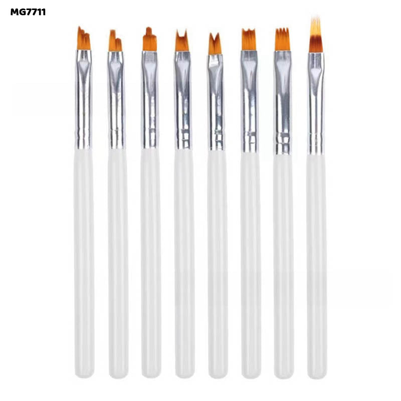 Brush Set with White Handle - 8 Pcs for Painting