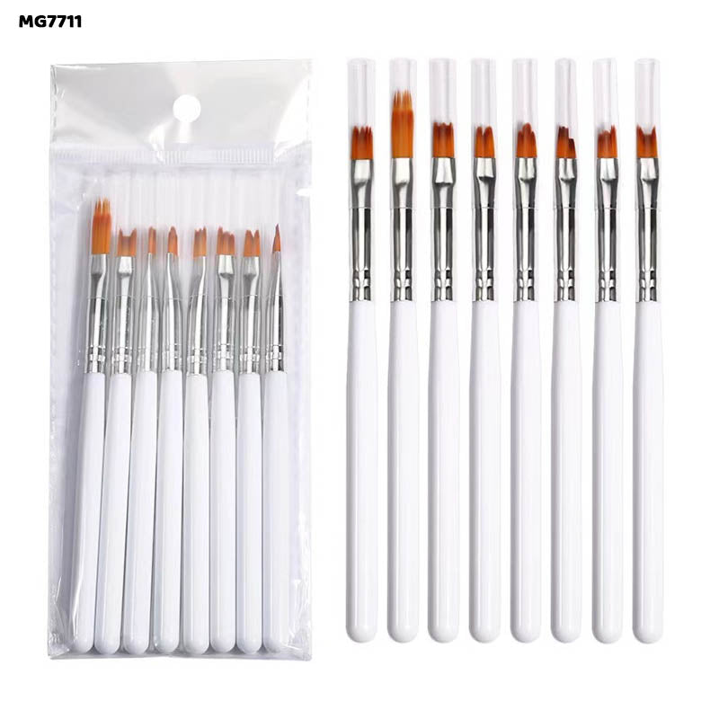 Brush Set with White Handle - 8 Pcs for Painting