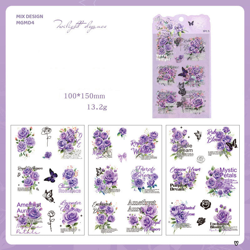 Twilight Flower Sticker Set - 3 Sheets for Journaling