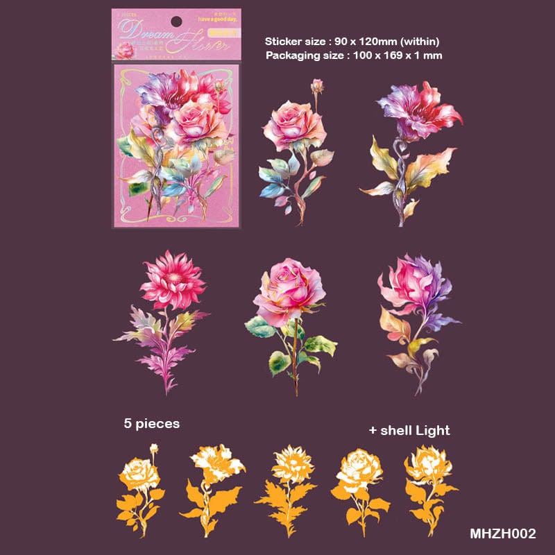 Mhzh002 Fantasy Flower Shel Light Deco Sticker 5Pc