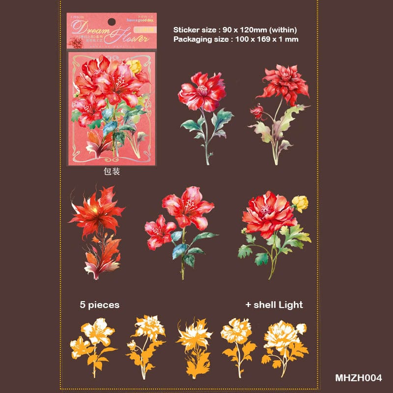 Mhzh004 Fantasy Flower Shel Light Deco Sticker 5Pc