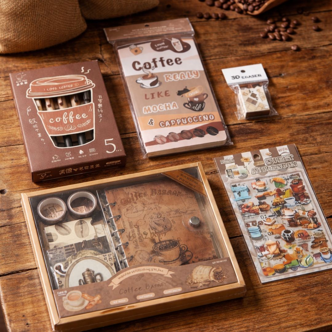Premium Coffee Theme Journaling & Stationery Kit for Return Gift (5 Pcs) | Pack of 1