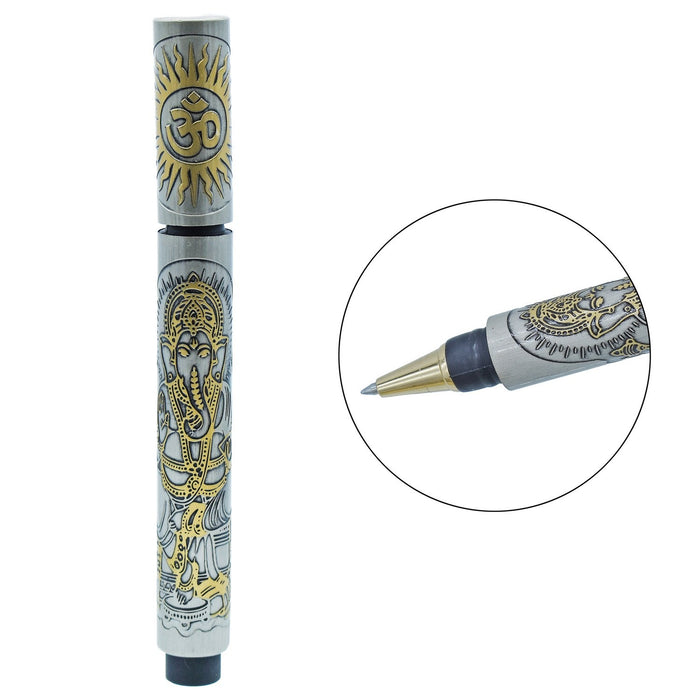 Luxury Handcrafted Metal Pen for Professionals & Gifting | Divine Ganeshji Engraved Roller Pen |  Smooth Ink Flow | Pack of 1