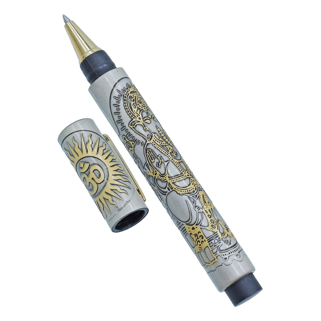 Luxury Handcrafted Metal Pen for Professionals & Gifting | Divine Ganeshji Engraved Roller Pen |  Smooth Ink Flow | Pack of 1