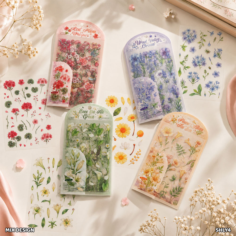 Flower Bloom Sticker Set - 6 Sheets for Journaling