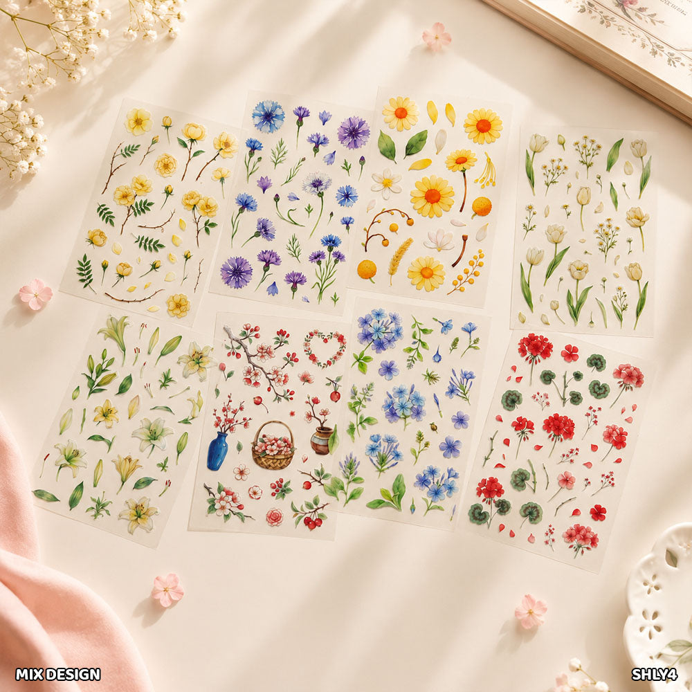Flower Bloom Sticker Set - 6 Sheets for Journaling