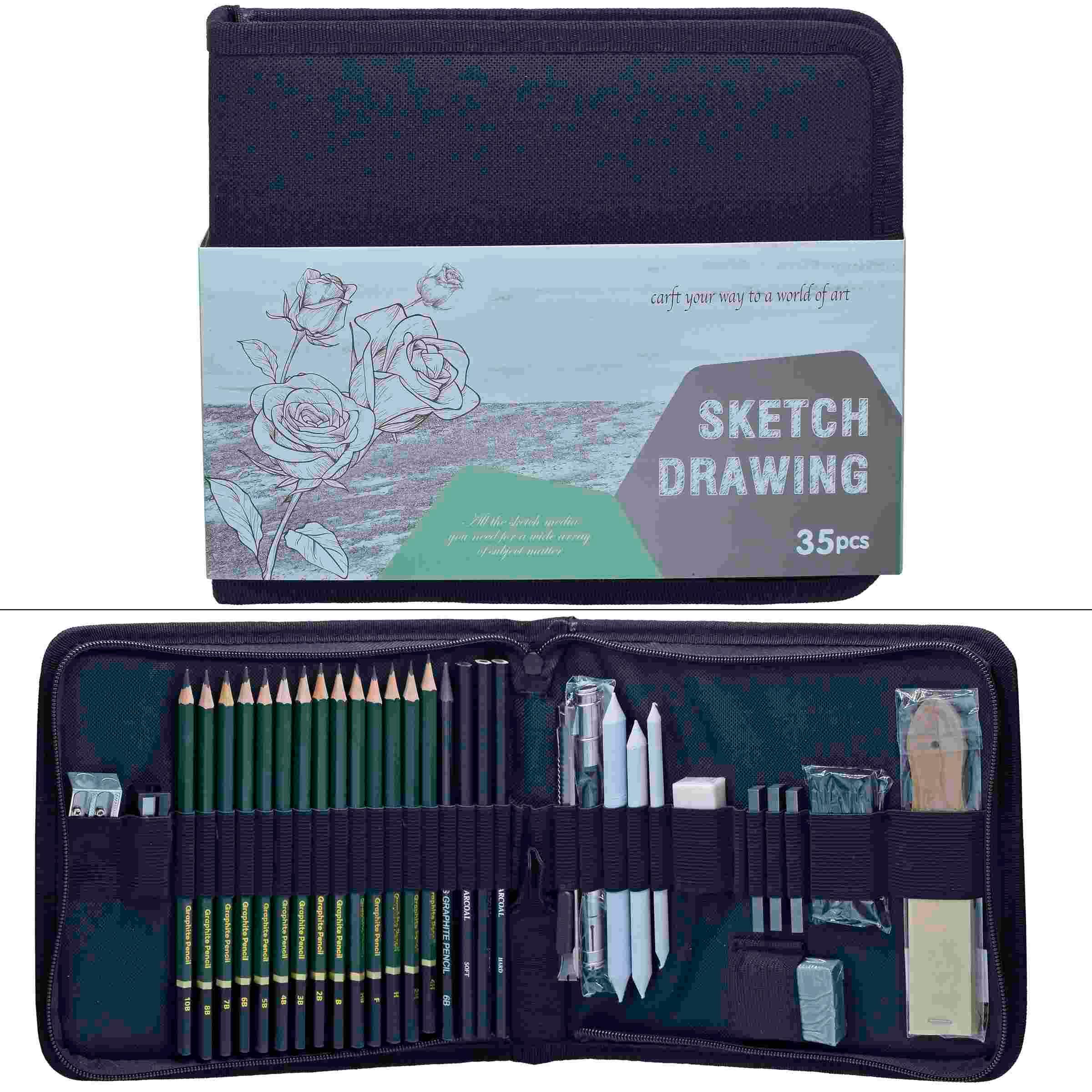 Premium Sketch Drawing Kit l Pack of 35 pcs – Inkarto