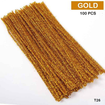 Pipe Cleaner Glitter 100Pc Gold (T26)
