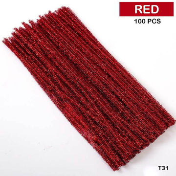 Pipe Cleaner Glitter 100Pc Red (T31)
