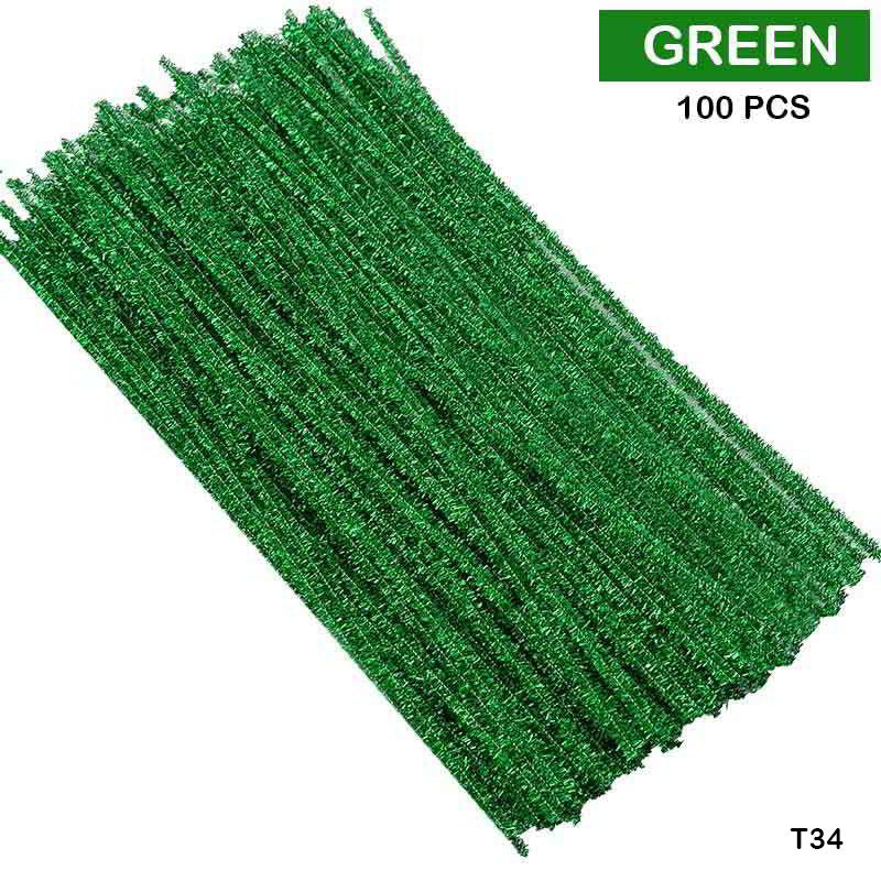Pipe Cleaner Glitter 100Pc Green (T34)
