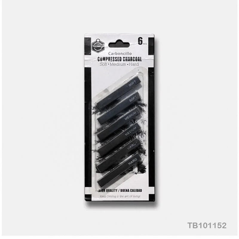 Rich Black Compressed Charcoal Sticks - Set of 6