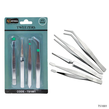 Stainless Steel Tweezers Set - 4 Pcs for Crafts & Resin Art