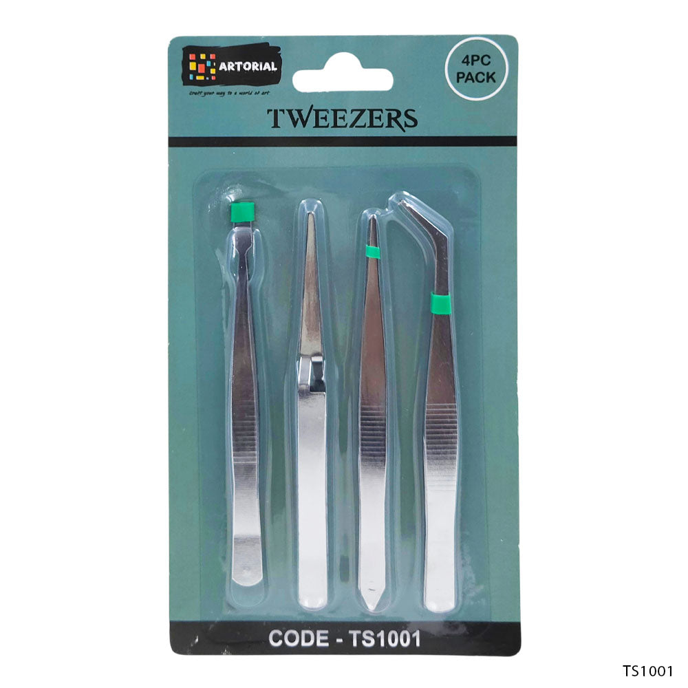 Stainless Steel Tweezers Set - 4 Pcs for Crafts & Resin Art