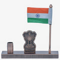 Metal Ashoka Stambh With Flag Pen Holder Copper view 3