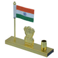 Metal Ashoka Stambh With Flag Pen Holder Gold view 2