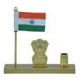 Metal Ashoka Stambh With Flag Pen Holder Gold view 3