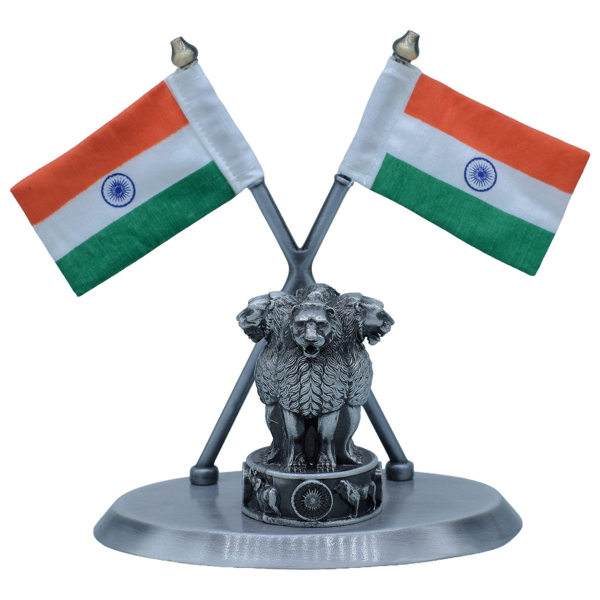 Metal Ashoka Stambh With 2 Cross Flag OX Black