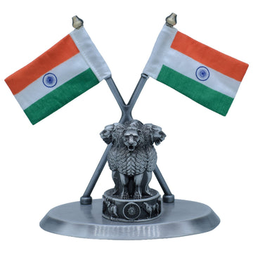 Metal Ashoka Stambh With 2 Cross Flag OX Black